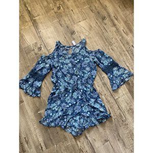 Justice Maxi Skirted Off Shoulder Romper Floral Navy Blue Girl's Size 20